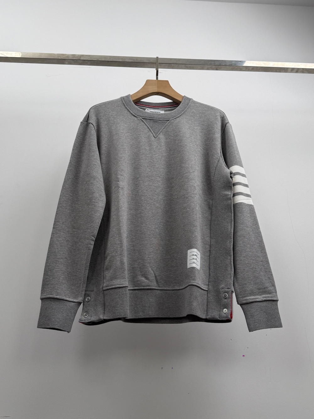 Thom Browne Gray Crewneck Sweatshirt with Sleeve Stripes
